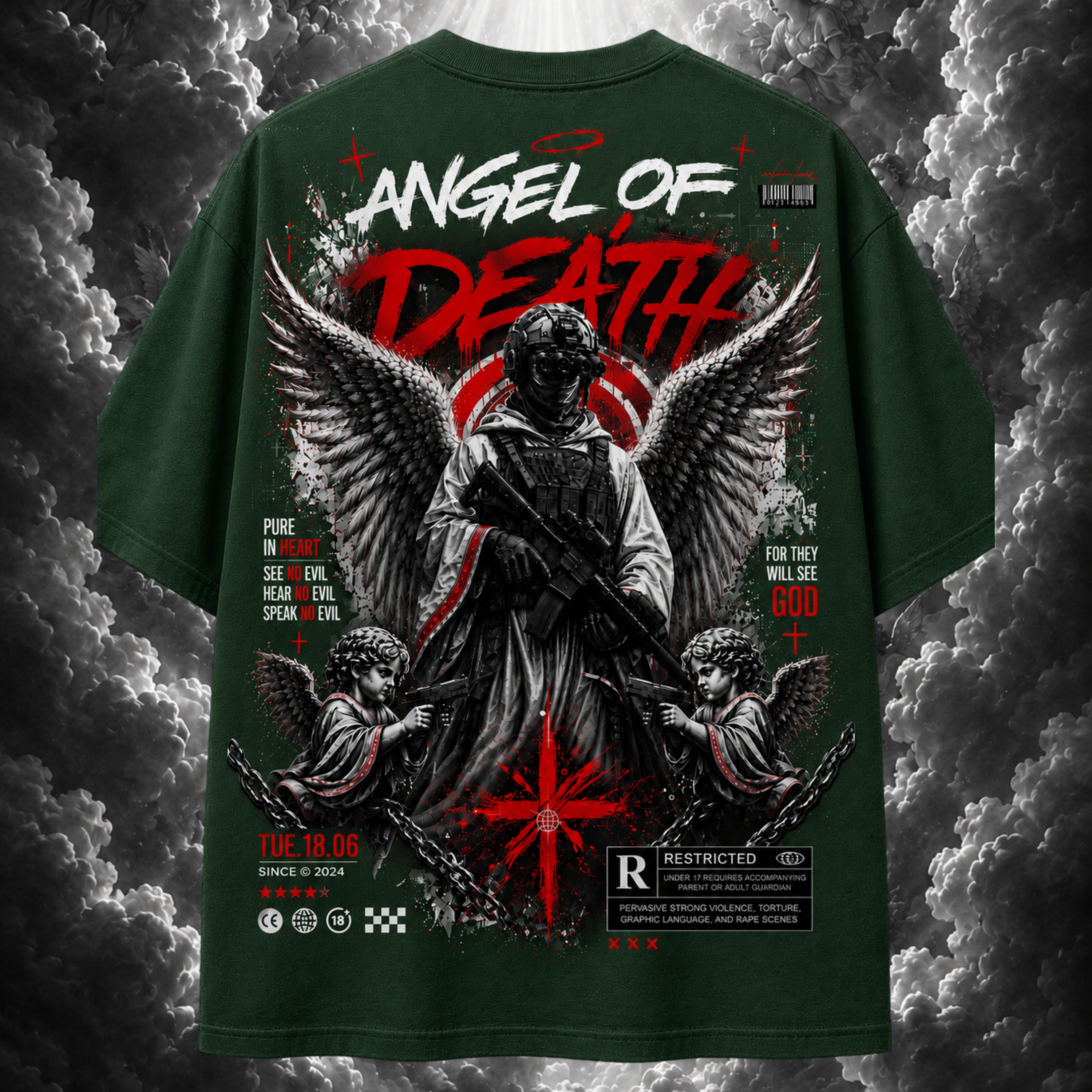 Unisex black and gold Warrior of God streetwear tee featuring a detailed angel graphic from Faithful Designs.