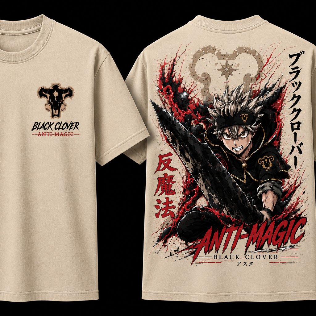 Asta Black Clover Anime T-Shirt | Anti Magic Graphic Tee | Japanese Manga Streetwear Front & Back Print