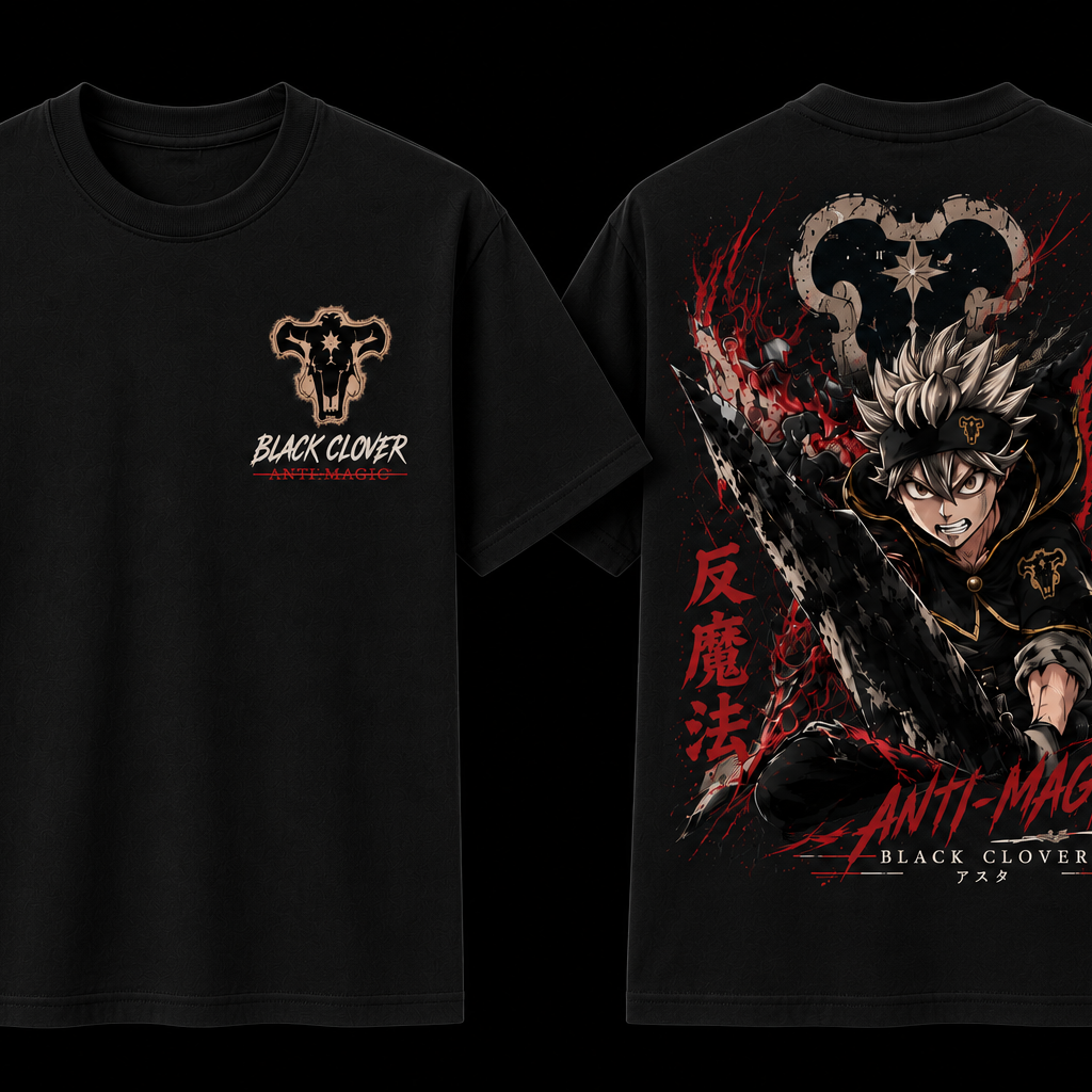 Asta Black Clover Anime T-Shirt | Anti Magic Graphic Tee | Japanese Manga Streetwear Front & Back Print