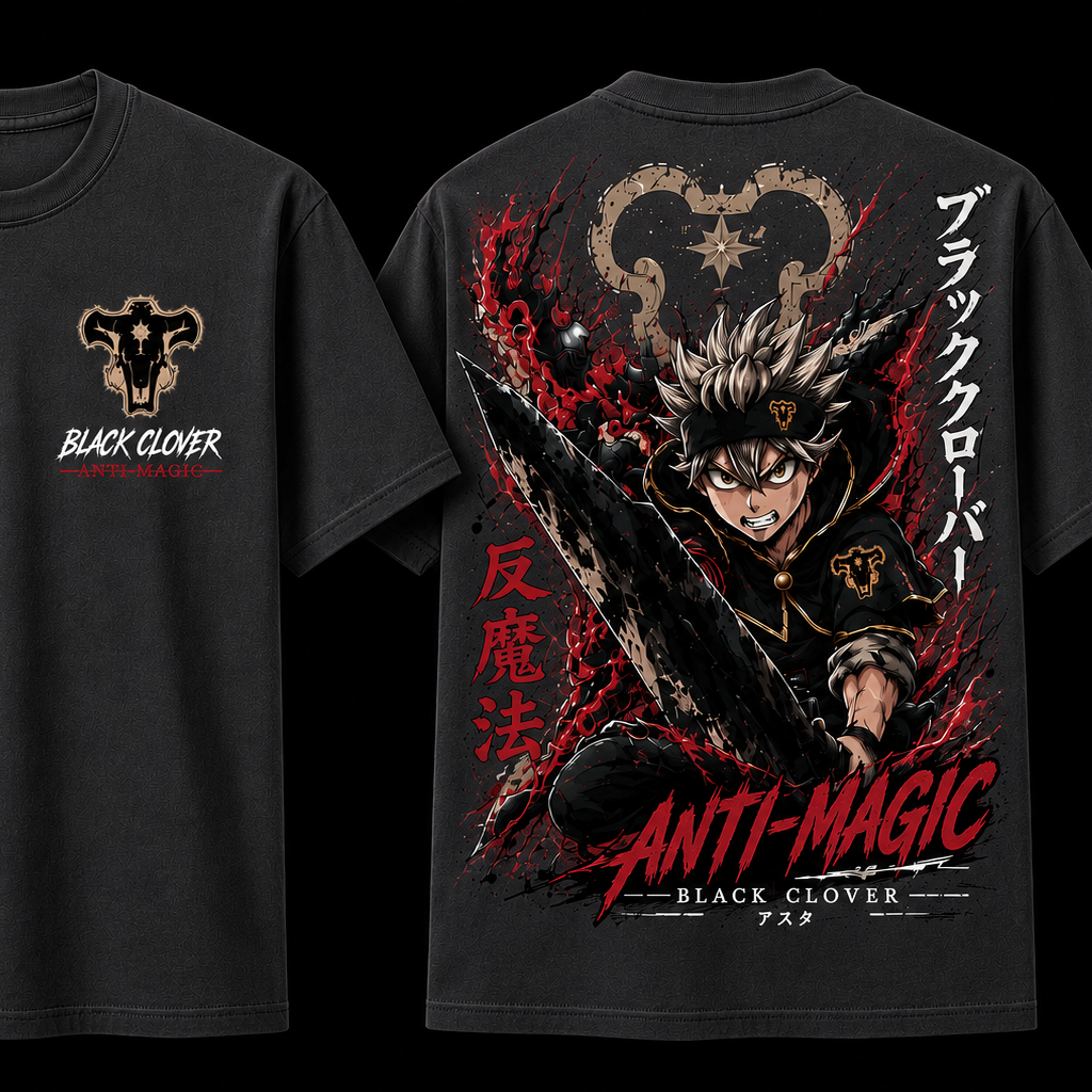 Asta Black Clover Anime T-Shirt | Anti Magic Graphic Tee | Japanese Manga Streetwear Front & Back Print