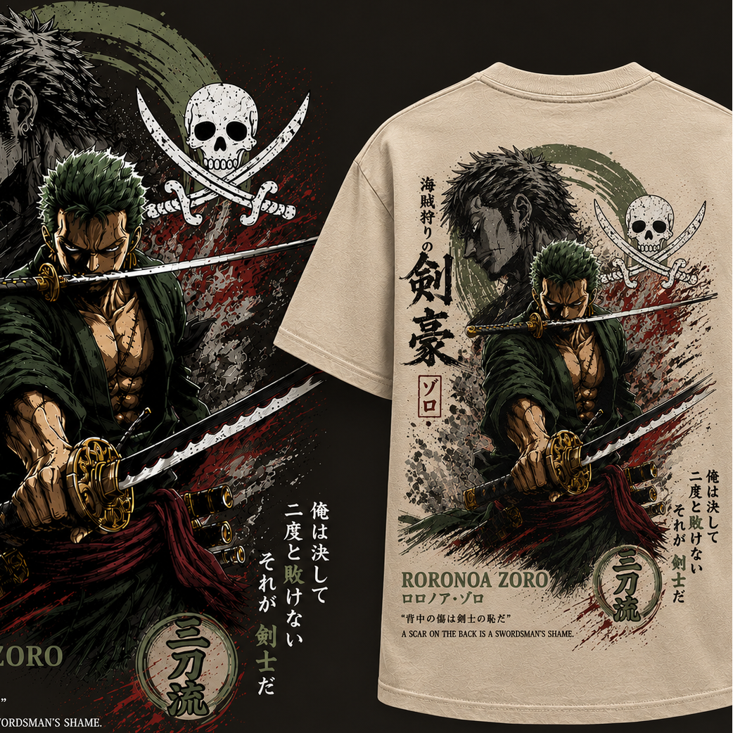 Zoro Anime T-Shirt | One Piece Inspired Three Sword Style Graphic Tee | Manga Streetwear